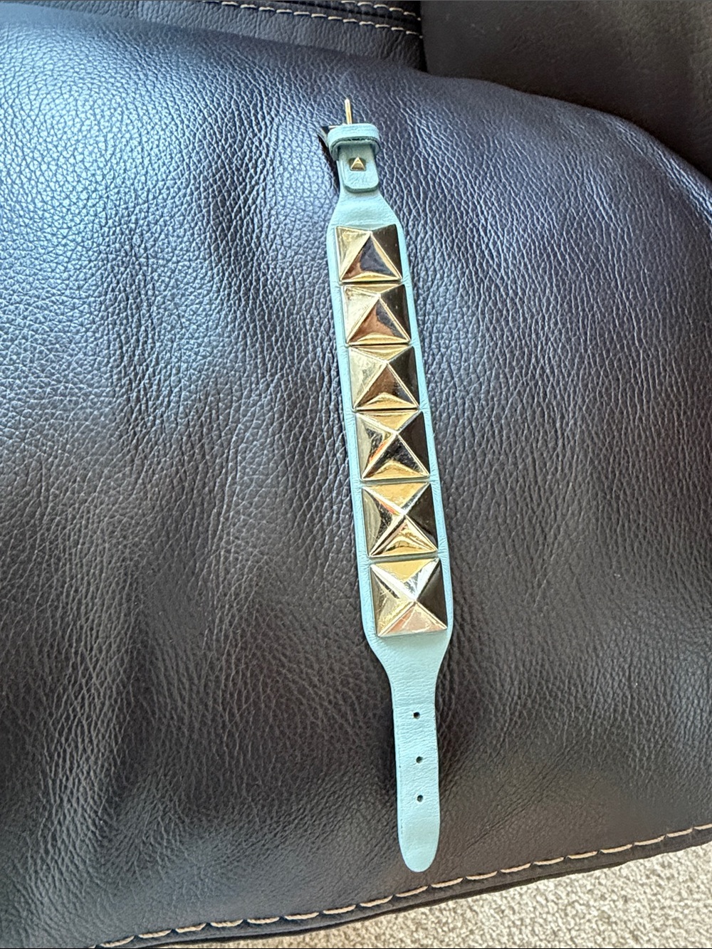 Valentino blue Leather Bracelet with Gold Pyramid Studs